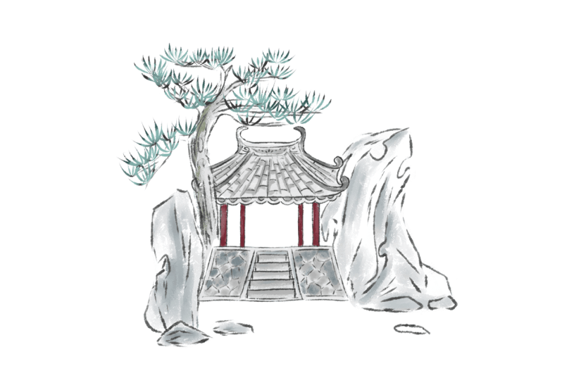 单顶凉亭元素创意贴纸-水墨风