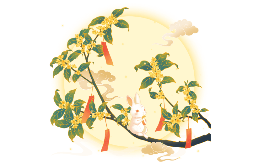 中秋节温馨感兔子月饼元素