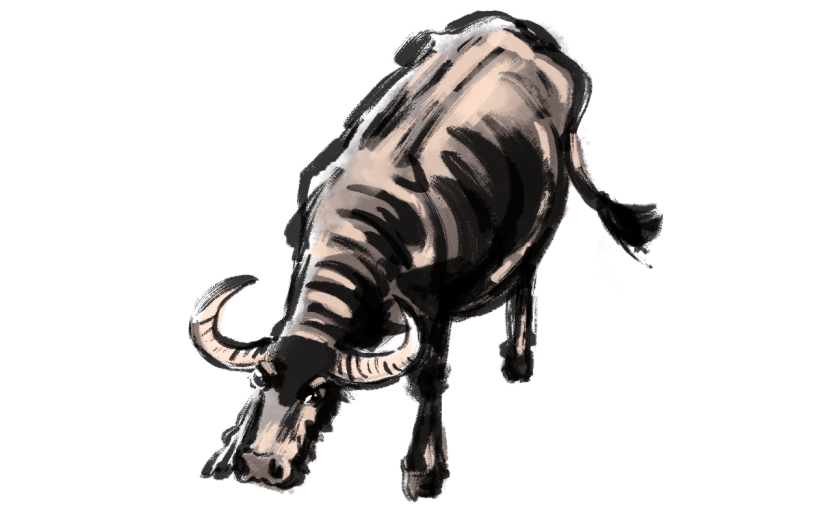 中国风水墨动物贴纸-水牛