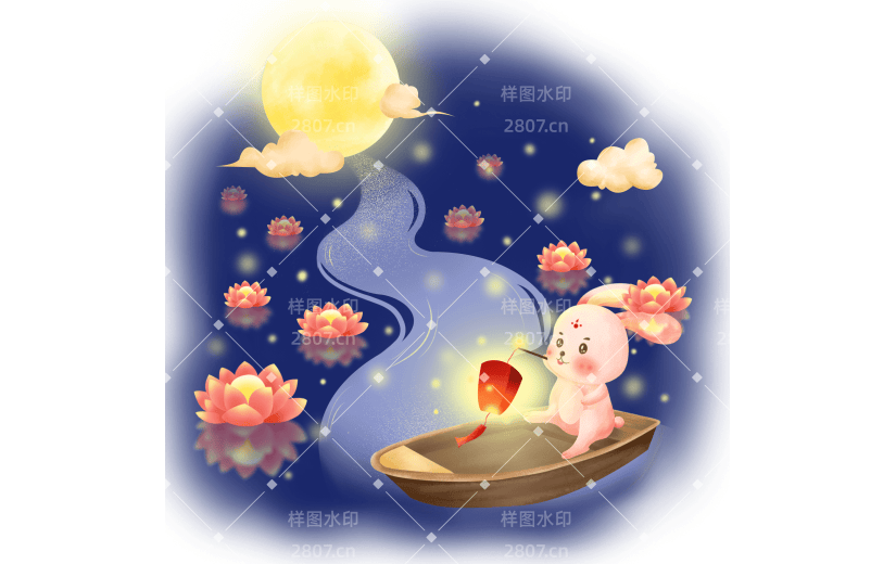 手绘插画-中秋节场景元素