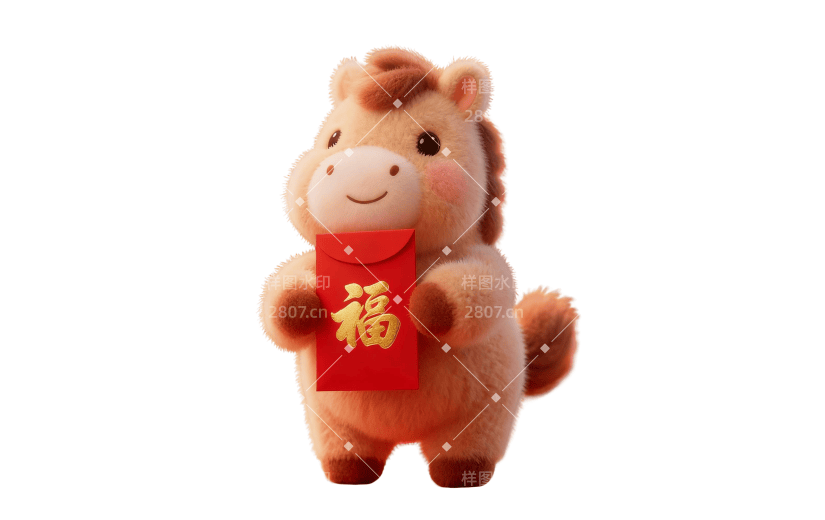 马年3D毛绒感活泼小马红包元素
