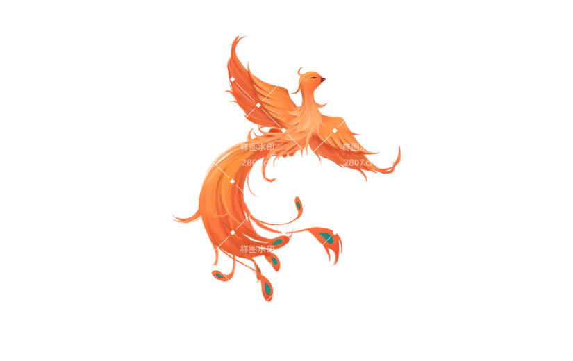 中国风手绘红色凤凰龙凤呈祥元素