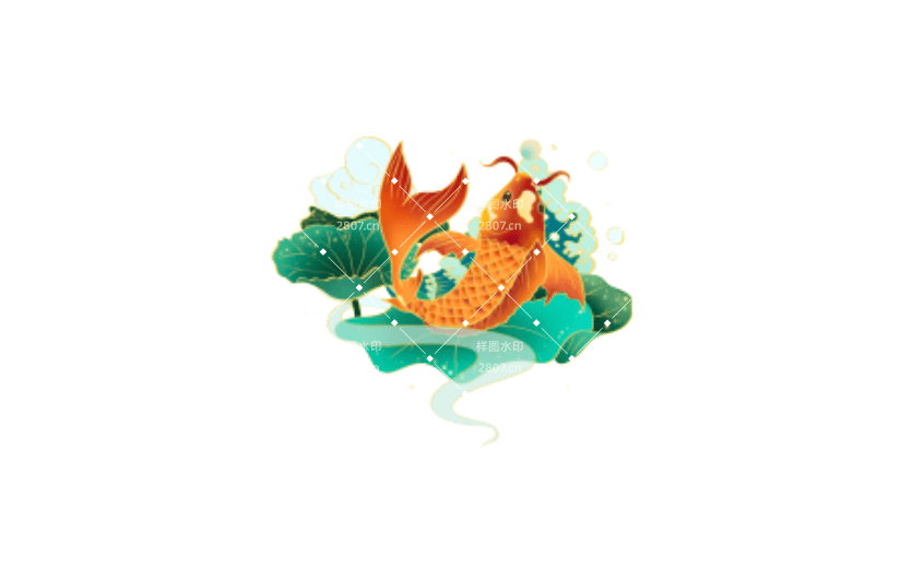 中国风 锦鲤 手绘锦鲤形象元素 荷花锦鲤
