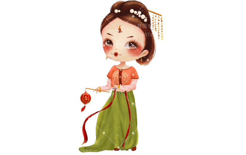 中国风人物插画贴纸-汉服女孩3