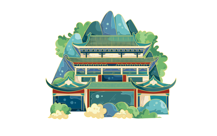 手绘国潮风城市地标四川成都