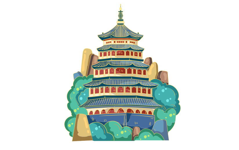 手绘矢量国潮风城市地标杭州雷峰塔