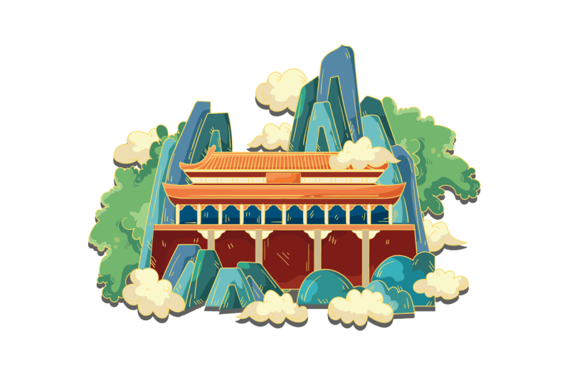 手绘矢量国潮风城市地标三亚
