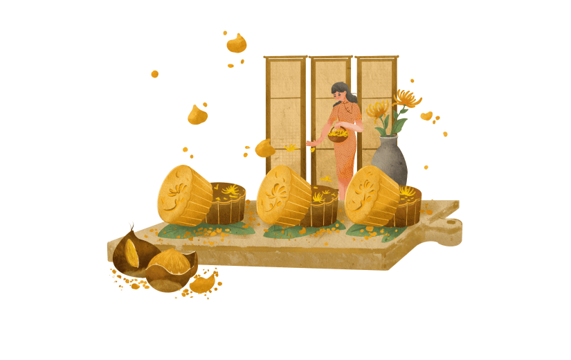 版画水墨-重阳节美食元素贴纸