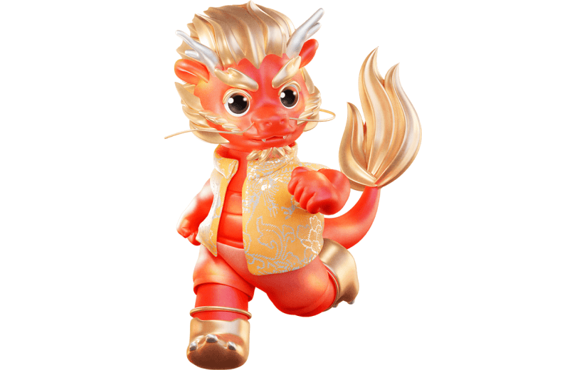 龙年新年春节中式感3D立体中国龙可爱动物贴纸元素素材