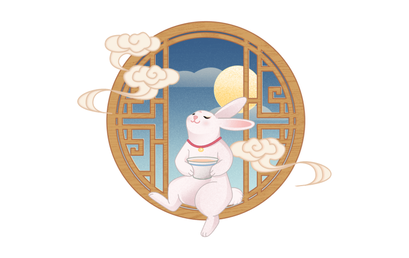 兔子窗户中国风中秋节元素贴纸   