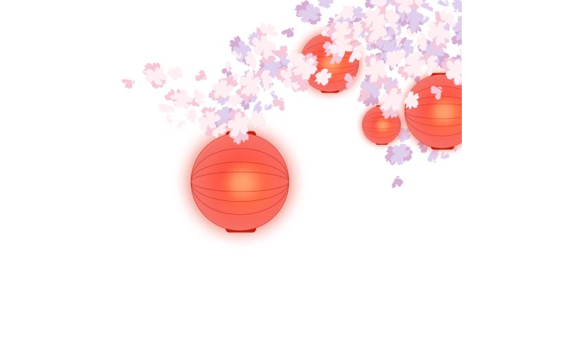 春天夜晚宫灯樱花枝