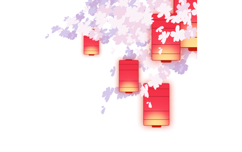 春天夜晚宫灯樱花