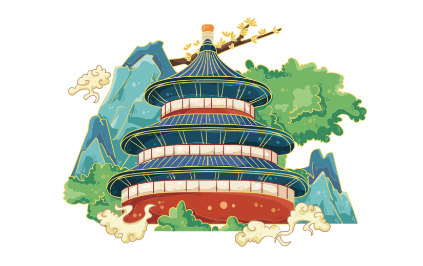 手绘国潮中国风城市地标建筑北京