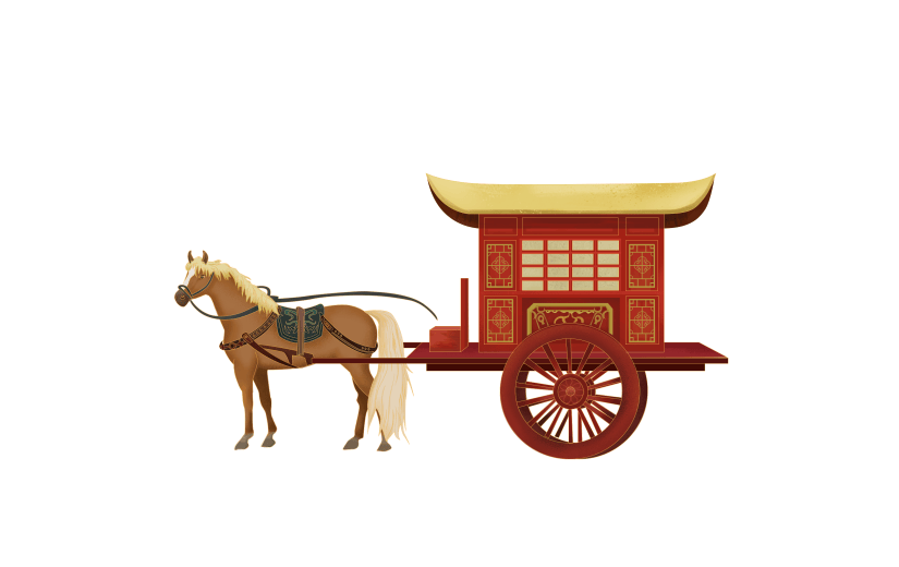 手绘中国风马车传统元素
