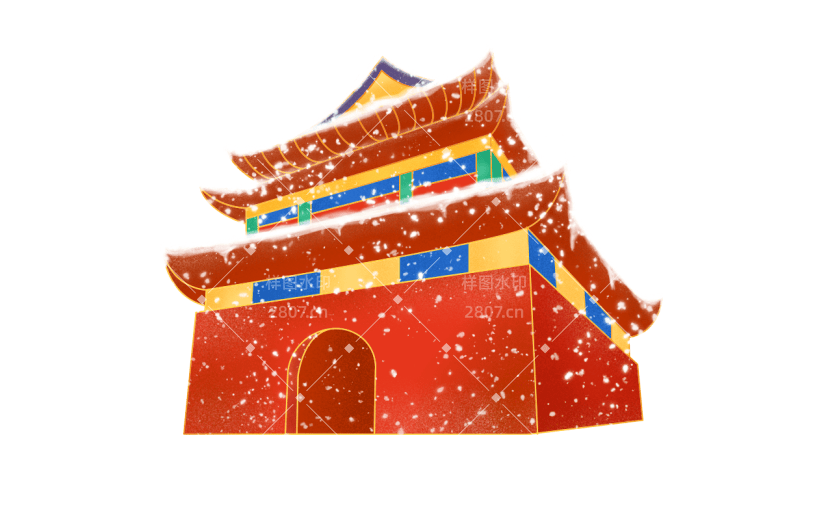 手绘-雪景中国风建筑元素