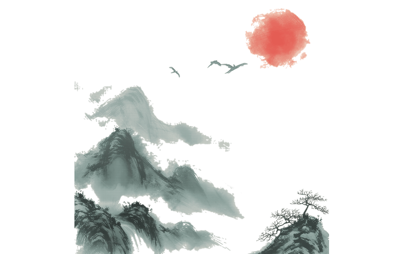 清明节清明水墨风山水组合元素素材