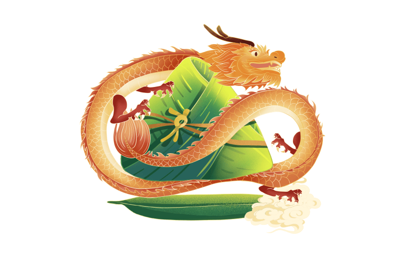 手绘金龙缠粽子端午节金边中国风大尺寸贴纸