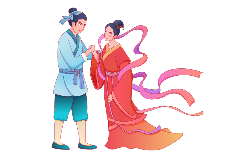 手绘-七夕人物元素-牛郎织女