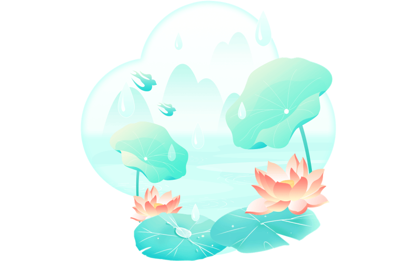 传统节气二十四节气雨水插画渐变矢量图形植物组合元素素材
