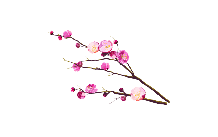 手绘粉色桃花花卉植物元素