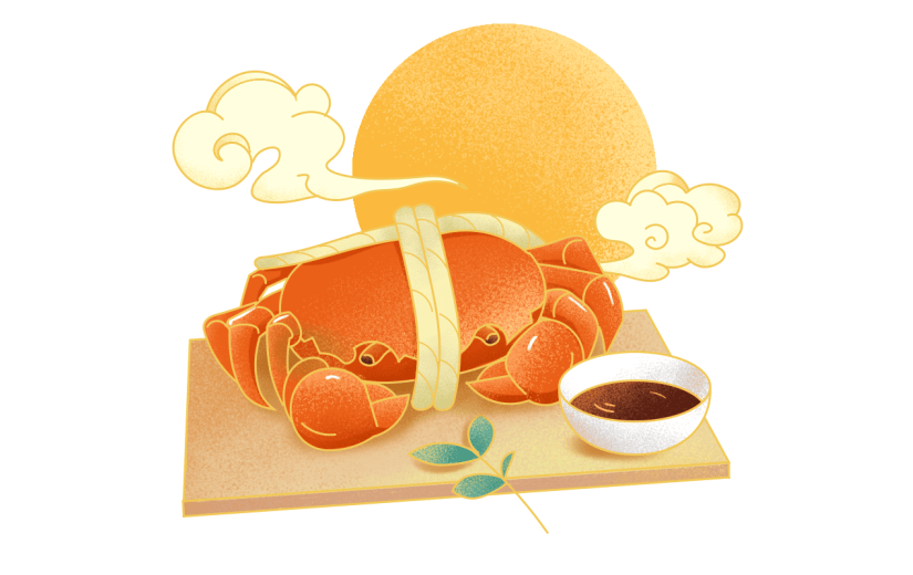中秋节八月十五手绘插画螃蟹场景元素