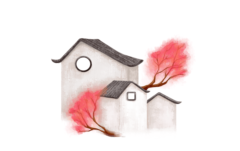 水墨-徽派建筑常规贴纸-房屋