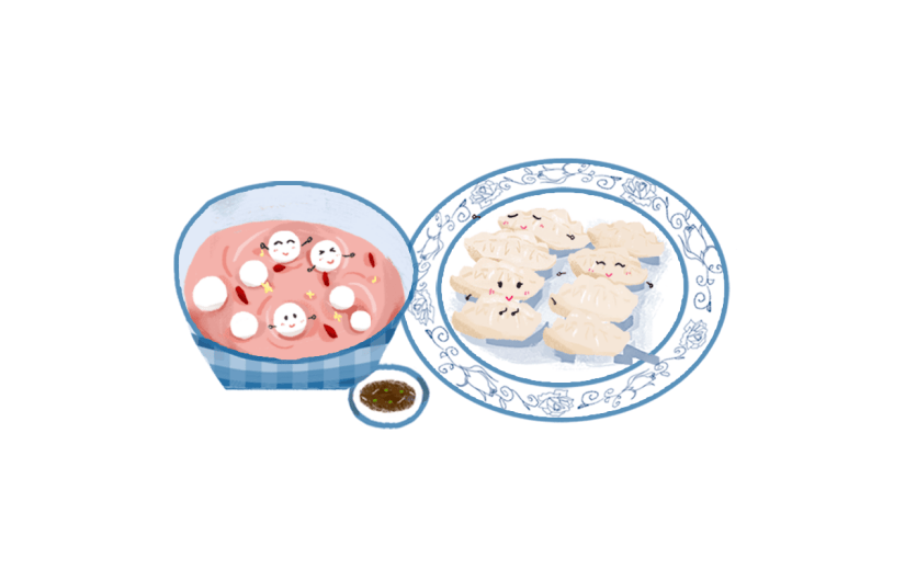 手绘风冬至汤圆元素贴纸