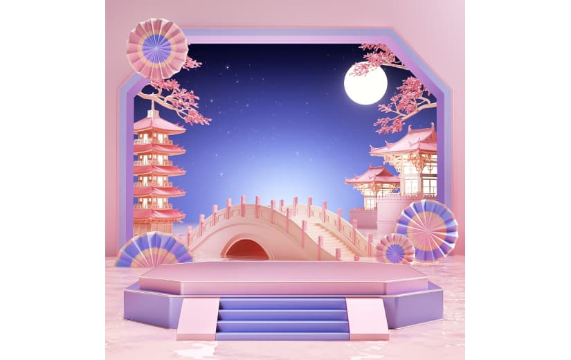 浪漫七夕情人节3D三维立体中国风中式展台背景
