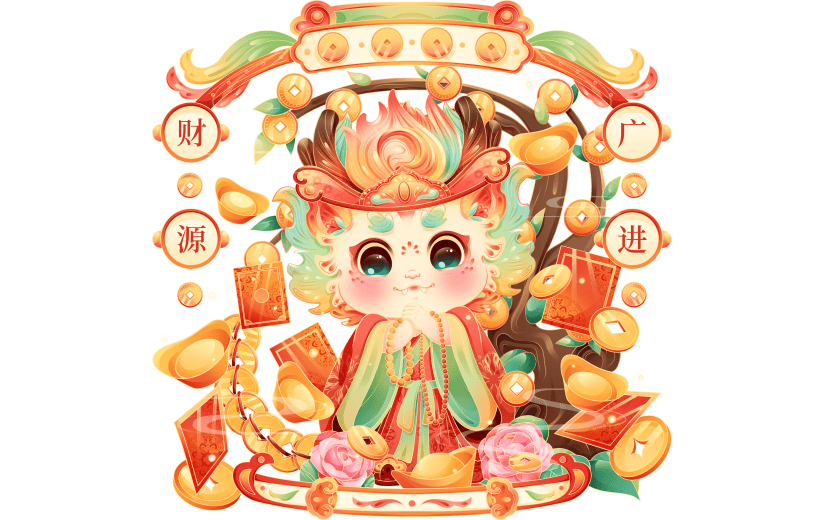 龙年春节拟人龙年祝福场景大尺寸贴纸