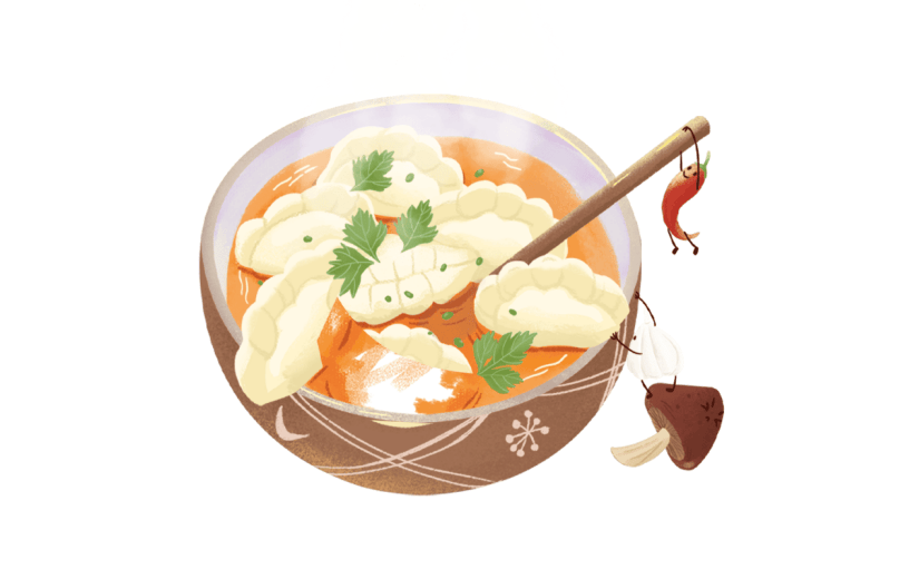 中国风冬至饺子元素贴纸