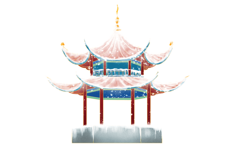 手绘-雪景中国风建筑元素
