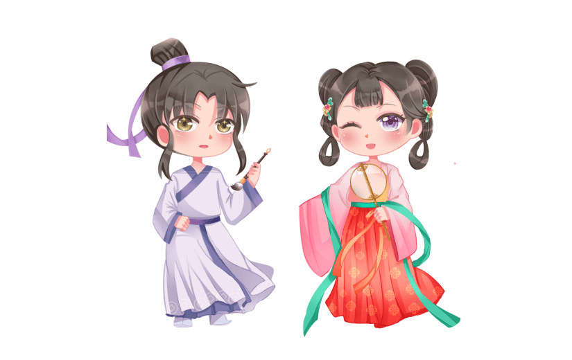 手绘-七夕节Q版牛郎织女人物插画6