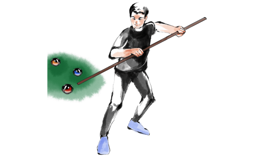 手绘水墨-打台球的人物