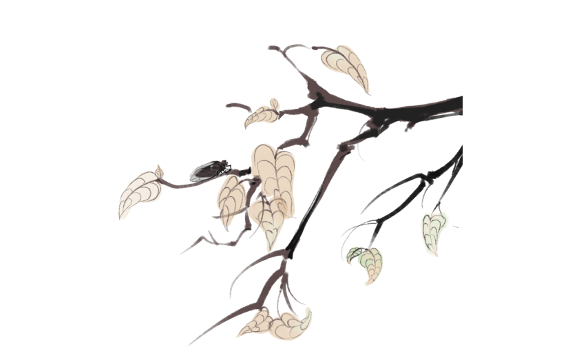 手绘-中国风水墨风植物贴纸6