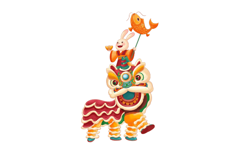 中式感春节舞狮元素贴纸
