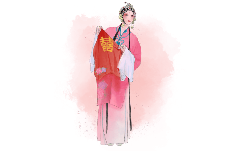 中国风穿红色戏服花旦戏曲人物意贴纸