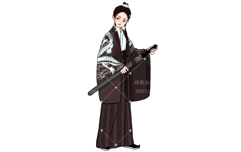 手绘-武侠元素人物插画贴纸-侠士