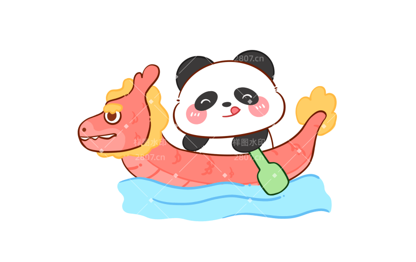 端午节可爱Q版卡通彩色描边插画熊猫角色贴纸