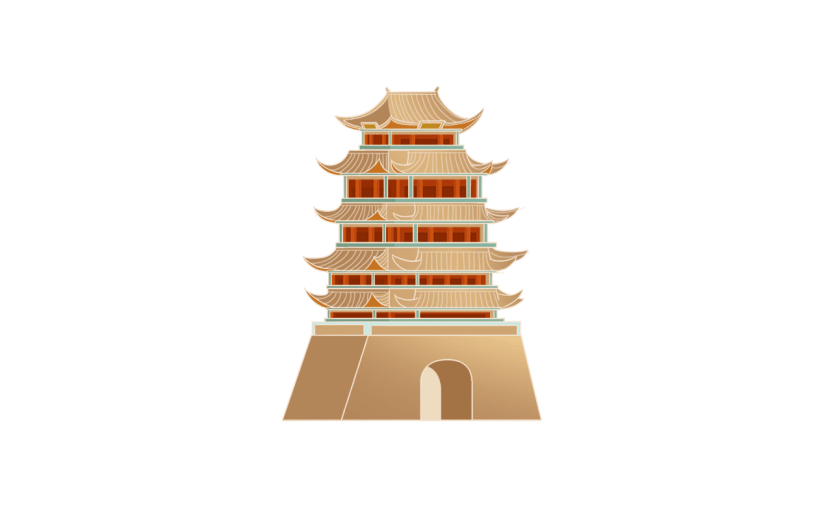 中国风塔建筑元素贴纸