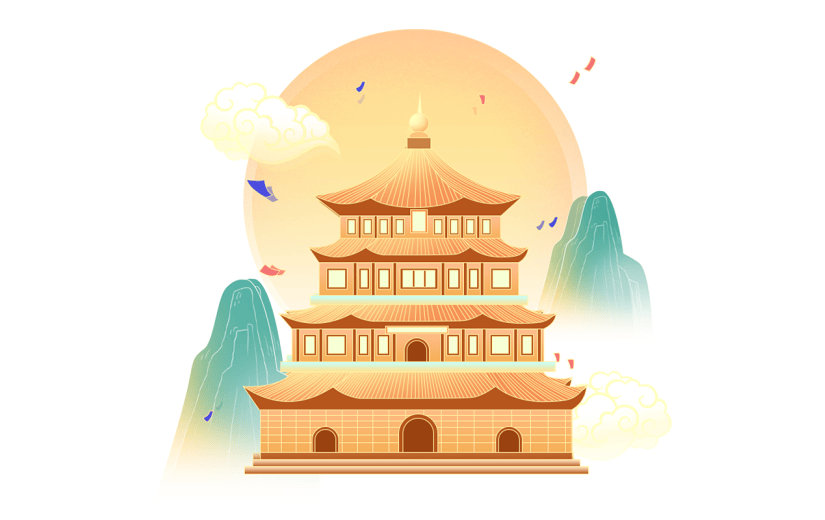 国庆节十一中国风国潮中式建筑元素