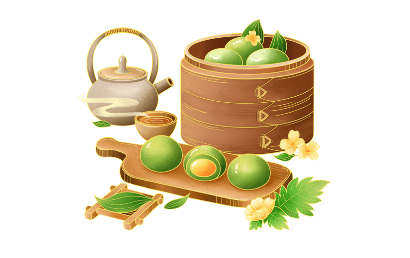 清明节清明中国风插画青团美食组合元素素材