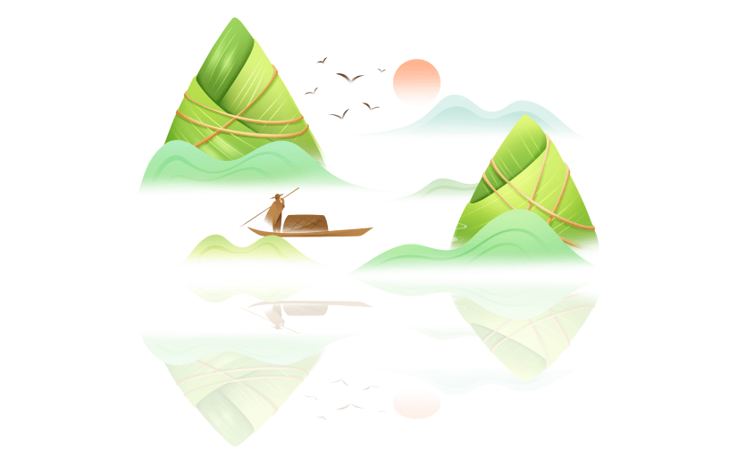 端午节通用插画粽子山元素素材