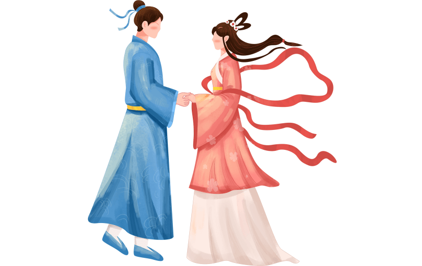 七夕通用牛郎织女插画场景贴纸元素素材