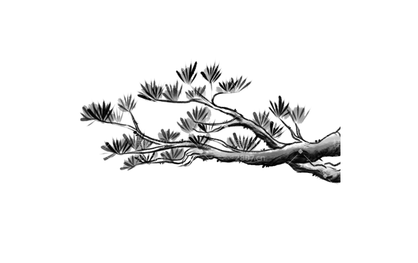 水墨风-手绘植物花卉贴纸-树