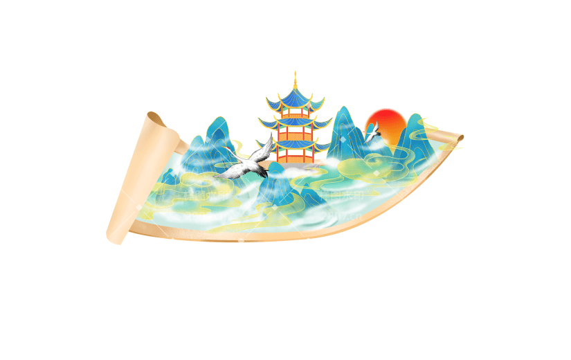 中国风-国潮园林画卷建筑元素4