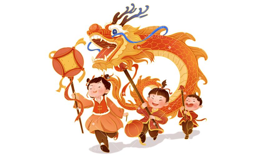 春节龙通用插画多人舞龙贴纸