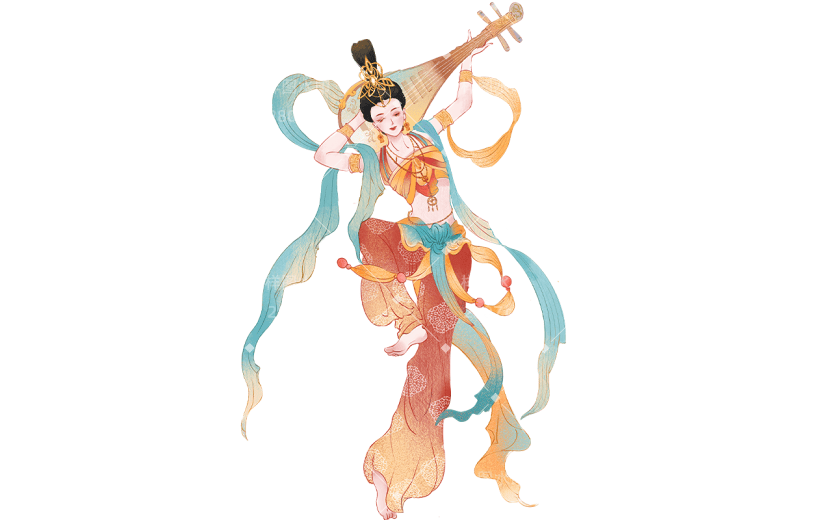 敦煌写实插画飞天仙女人物元素素材