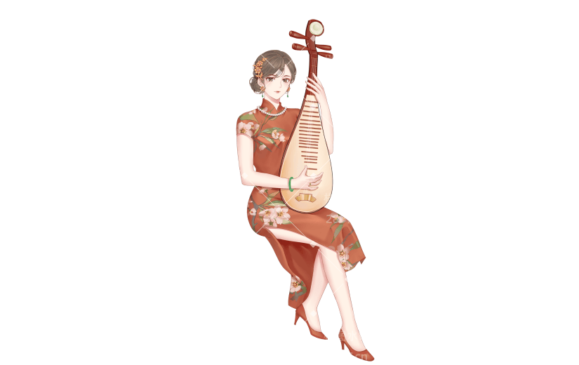手绘-中国风旗袍人物插画1