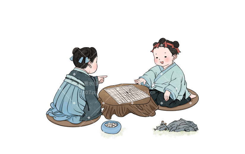 手绘古代国学场景大尺寸贴纸5