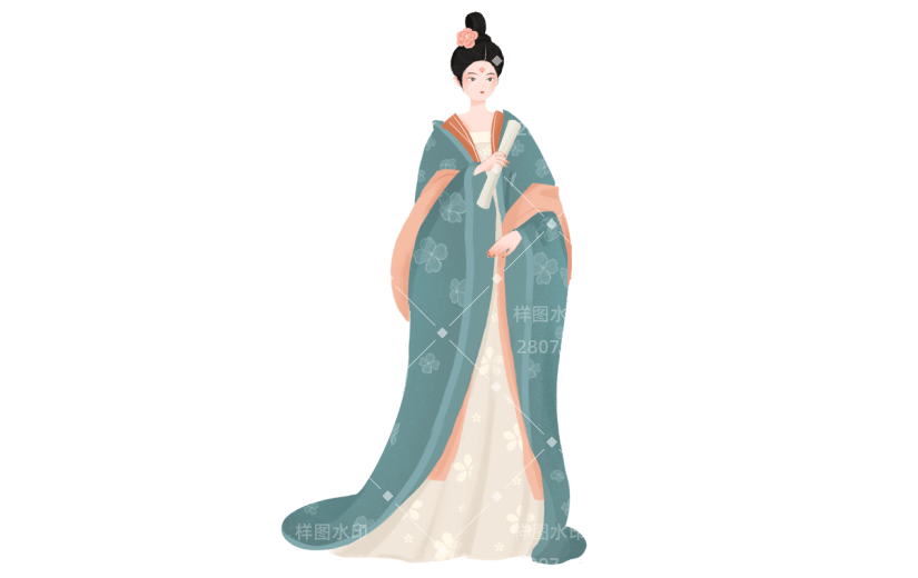 手绘-汉服少女手绘贴纸